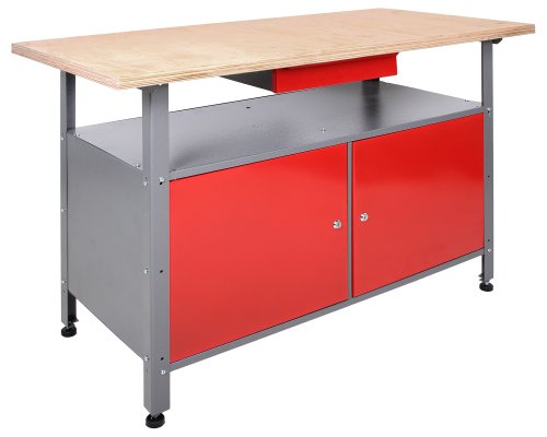 Ondis24 Werkbank abschließbar Werktisch Montagewerkbank Werkstatttisch rot mit Türen - 3