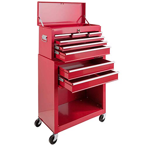 Arebos Werkstattwagen 9 Fächer rot (✓ zentral abschließbar, ✓ Abnehmbarer Werkzeugkasten, ✓ Massives Metall) - 3